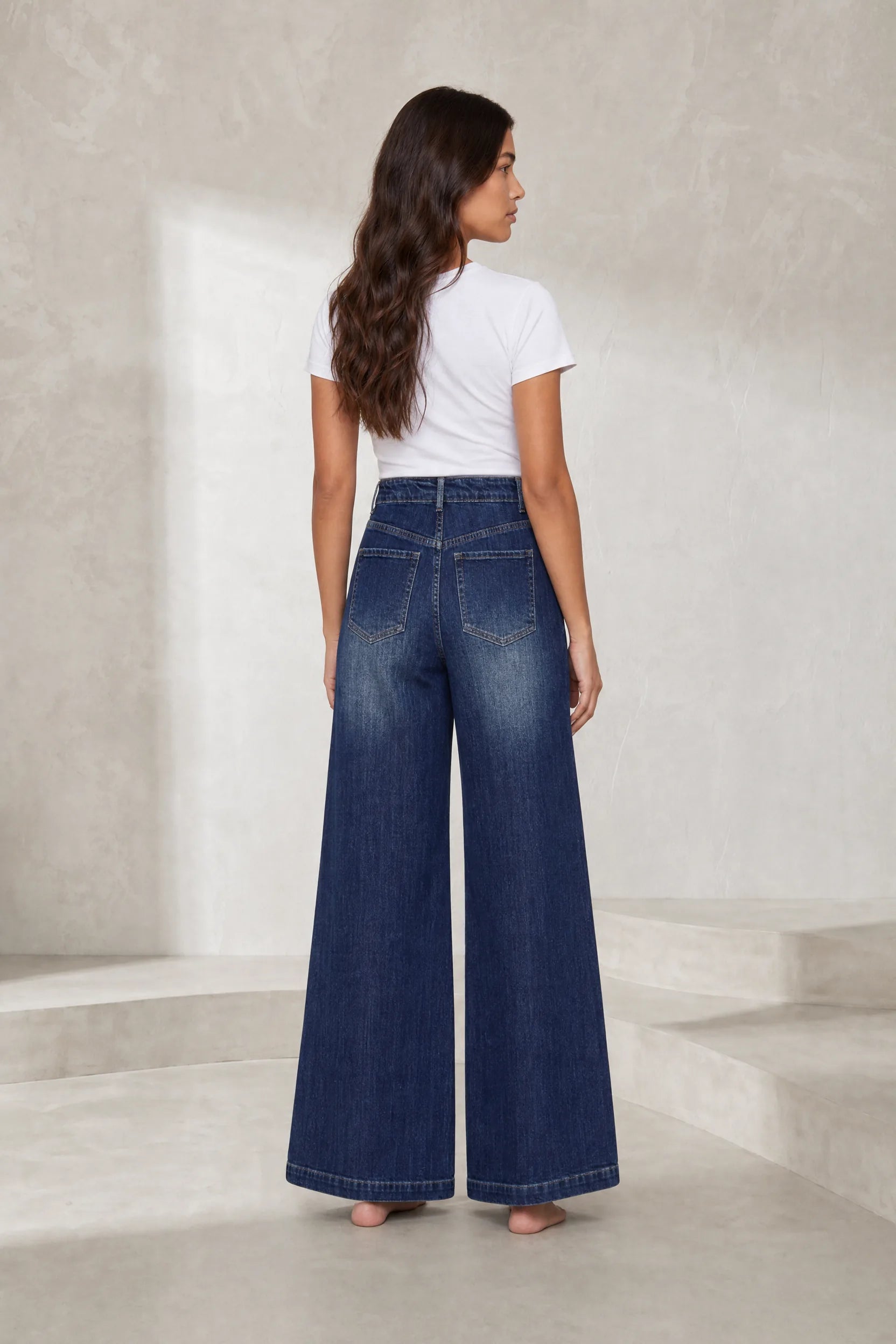 Jean bleu taille haute coupe large | Lounelle Paris
