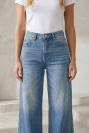 Jean bleu taille haute évasé | Lounelle Paris