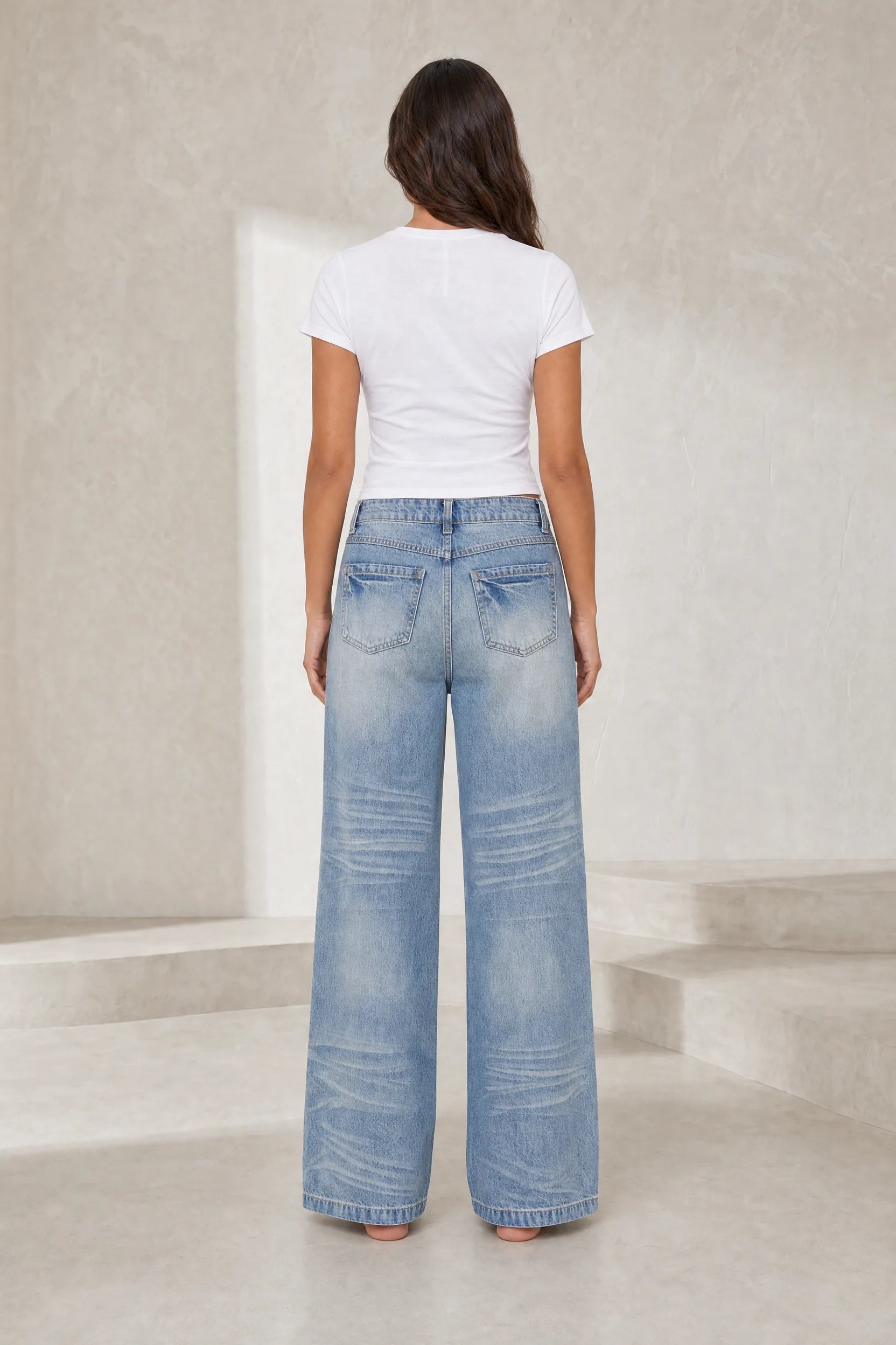 Jean bleu taille mi-haute coupe ample | Lounelle Paris
