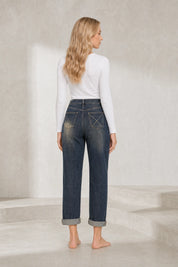 Jean mom bleu foncé taille haute coupe droite | Lounelle Paris