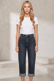 Jean mom bleu foncé taille haute coupe droite | Lounelle Paris