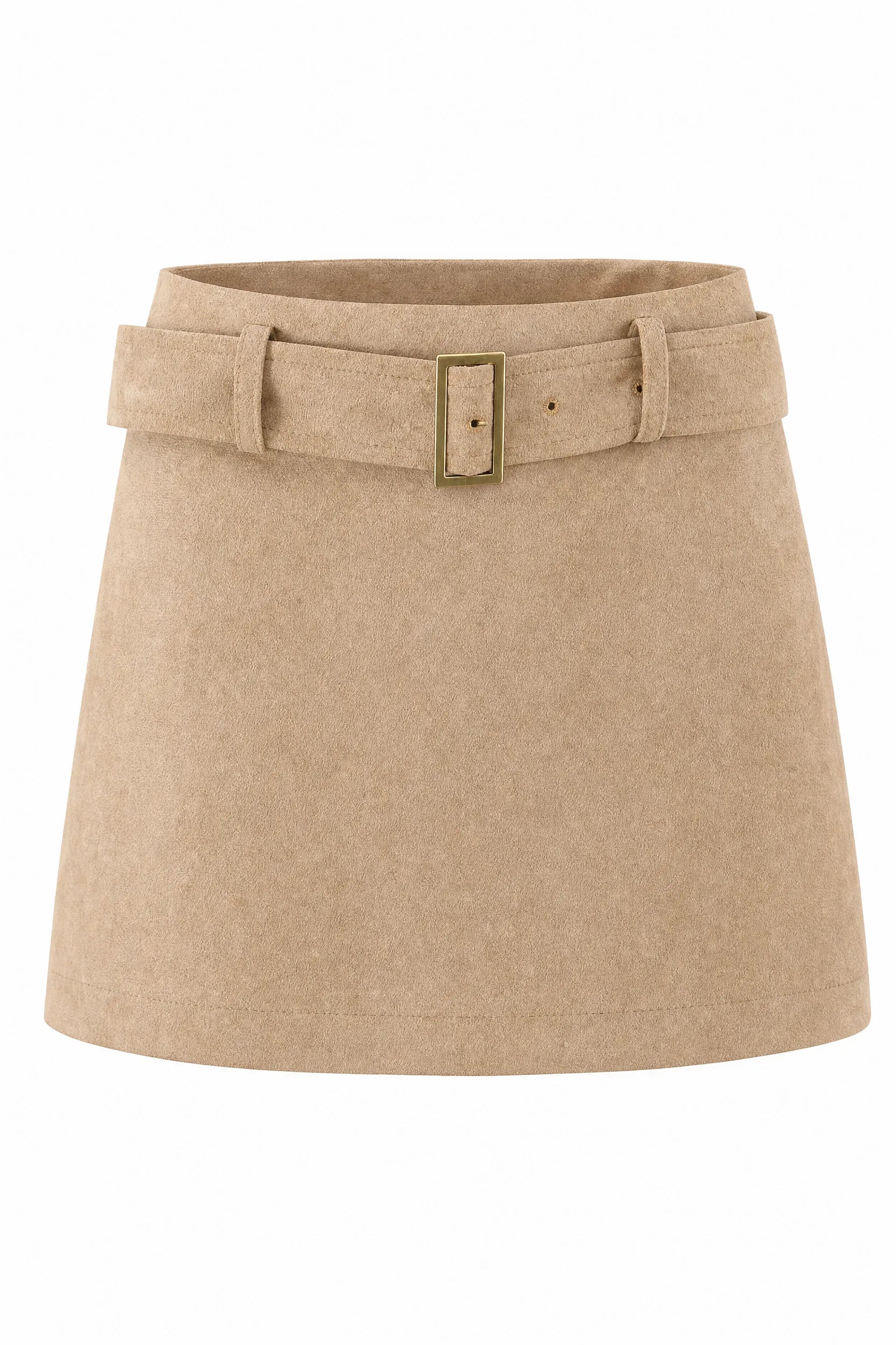 Jupe beige en suédine ceinturée | Lounelle Paris