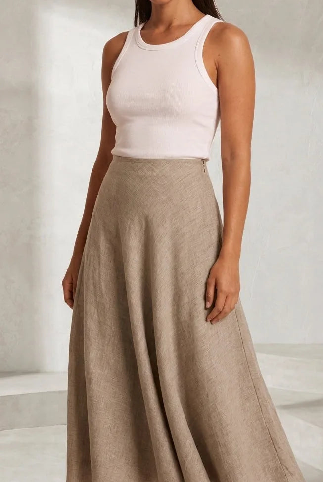Jupe longue beige évasée | Lounelle Paris
