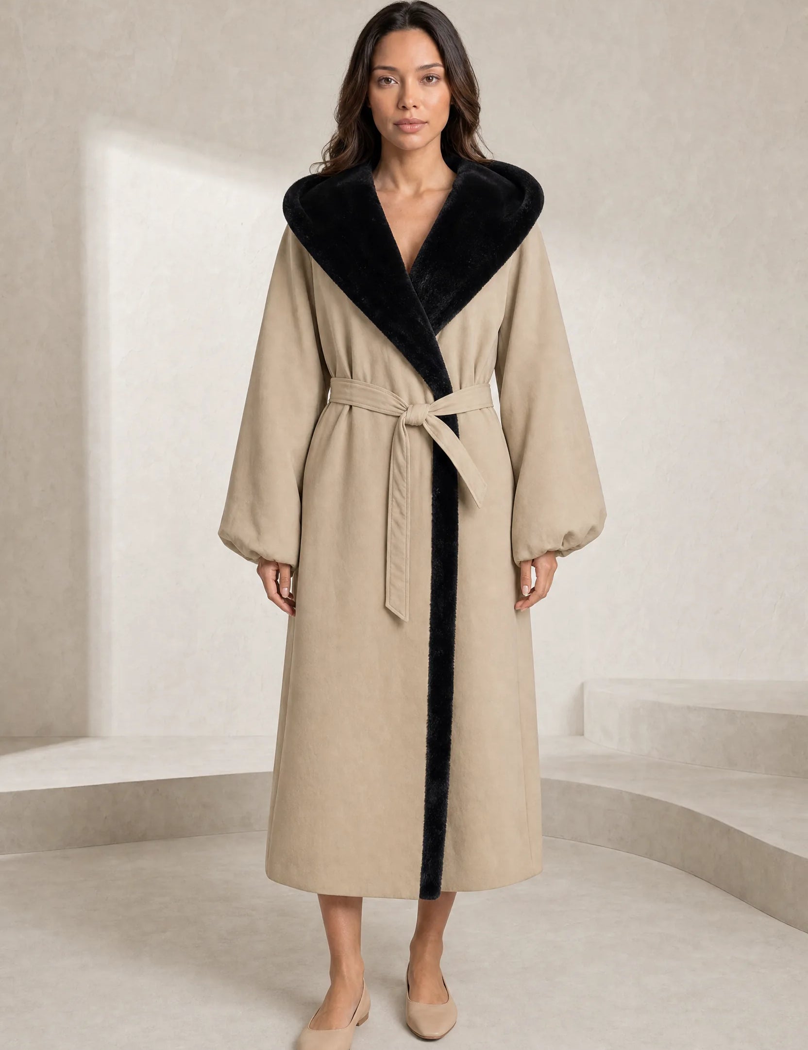 Manteau beige matelassé à capuche | Lounelle Paris