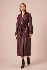 Longline Belted Faux Leather Coat