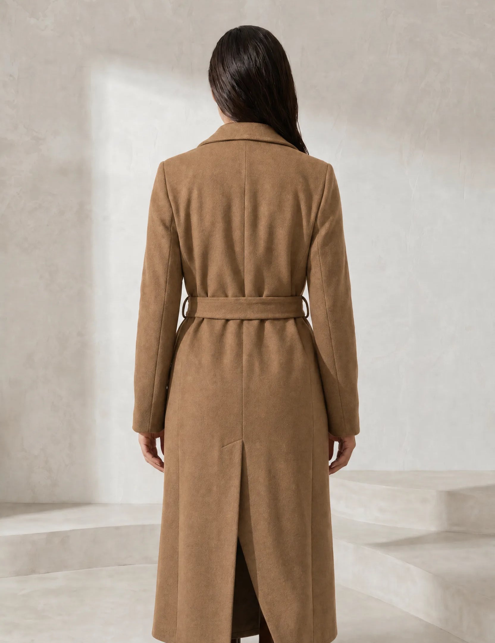 Manteau long marron foncé ceinturé | Lounelle Paris