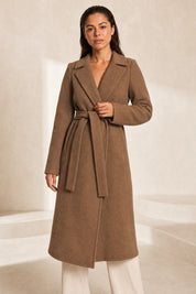 Manteau long marron foncé ceinturé | Lounelle Paris