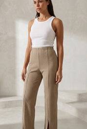Pantalon beige taille haute fendu | Lounelle Paris