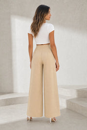 Pantalon beige taille haute jambes larges | Lounelle Paris