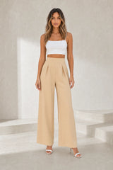 Pantalon beige taille haute jambes larges