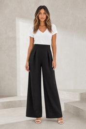 Pantalon beige taille haute jambes larges | Lounelle Paris