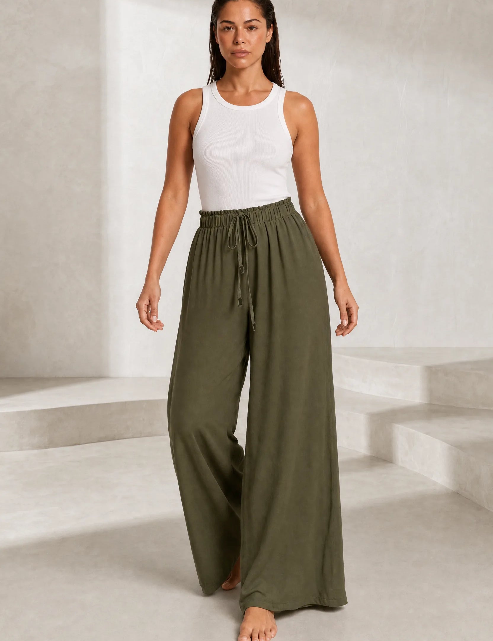 Pantalon fluide large taille cordon | Lounelle Paris