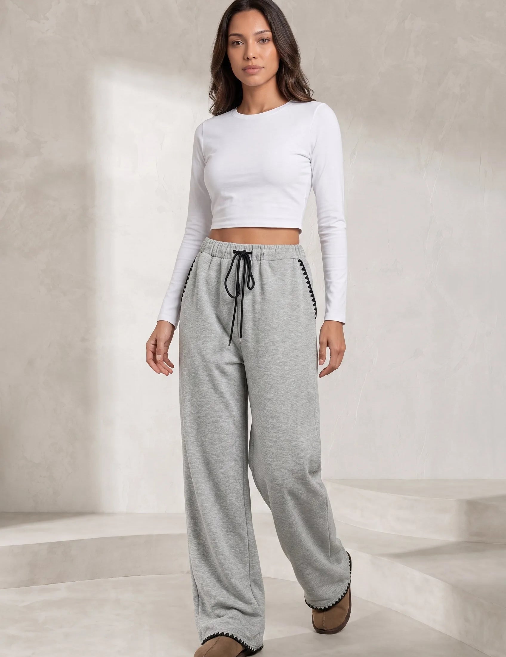 Pantalon gris large taille haute | Lounelle Paris