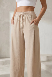 Pantalon large abricot taille élastique | Lounelle Paris