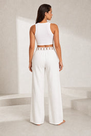 Pantalon large blanc ceinture dentelle | Lounelle Paris