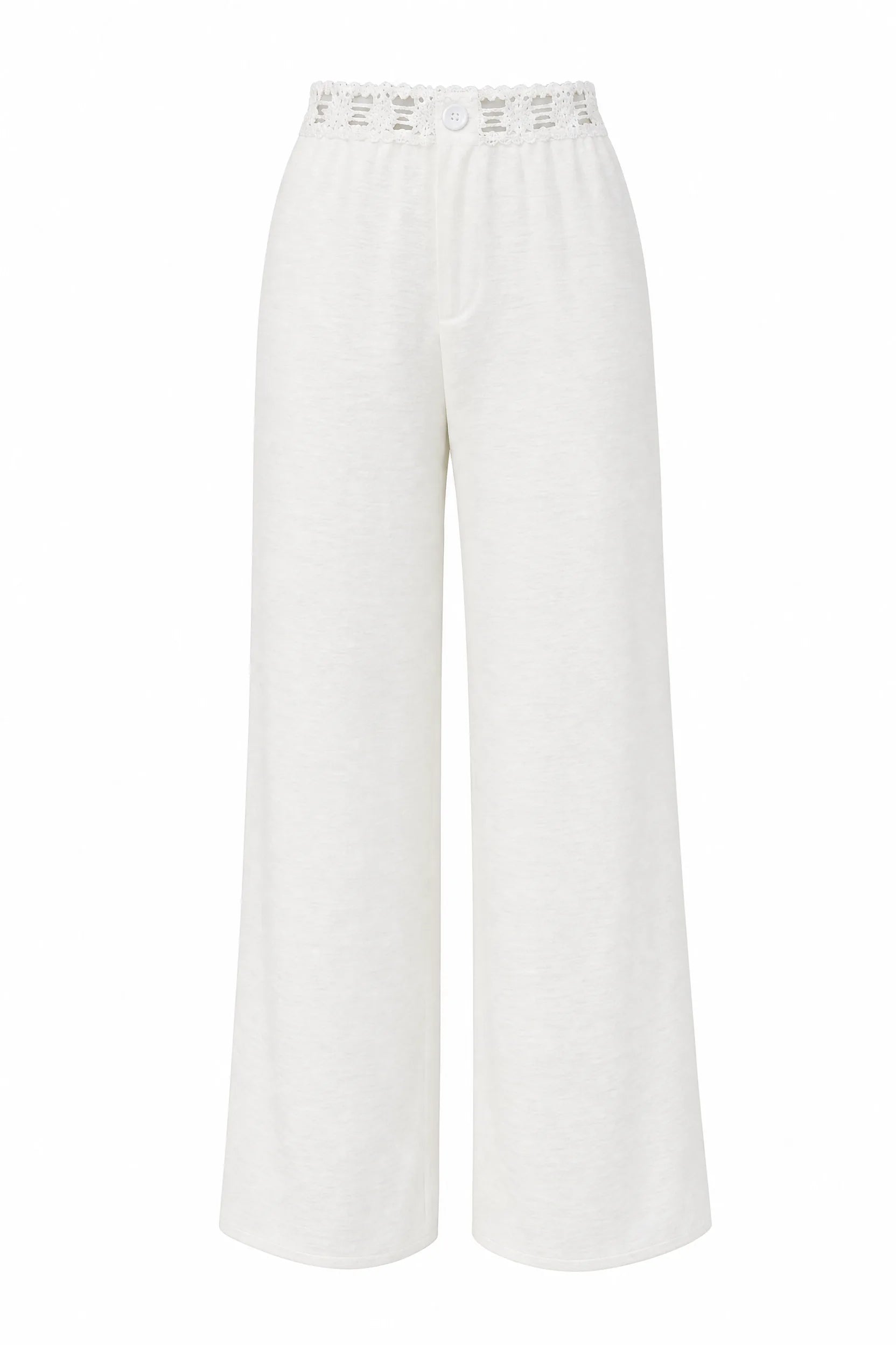 Pantalon large blanc ceinture dentelle | Lounelle Paris