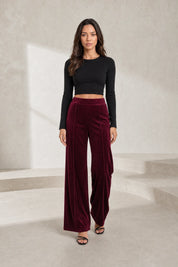 Pantalon large bordeaux taille haute en velours | Lounelle Paris