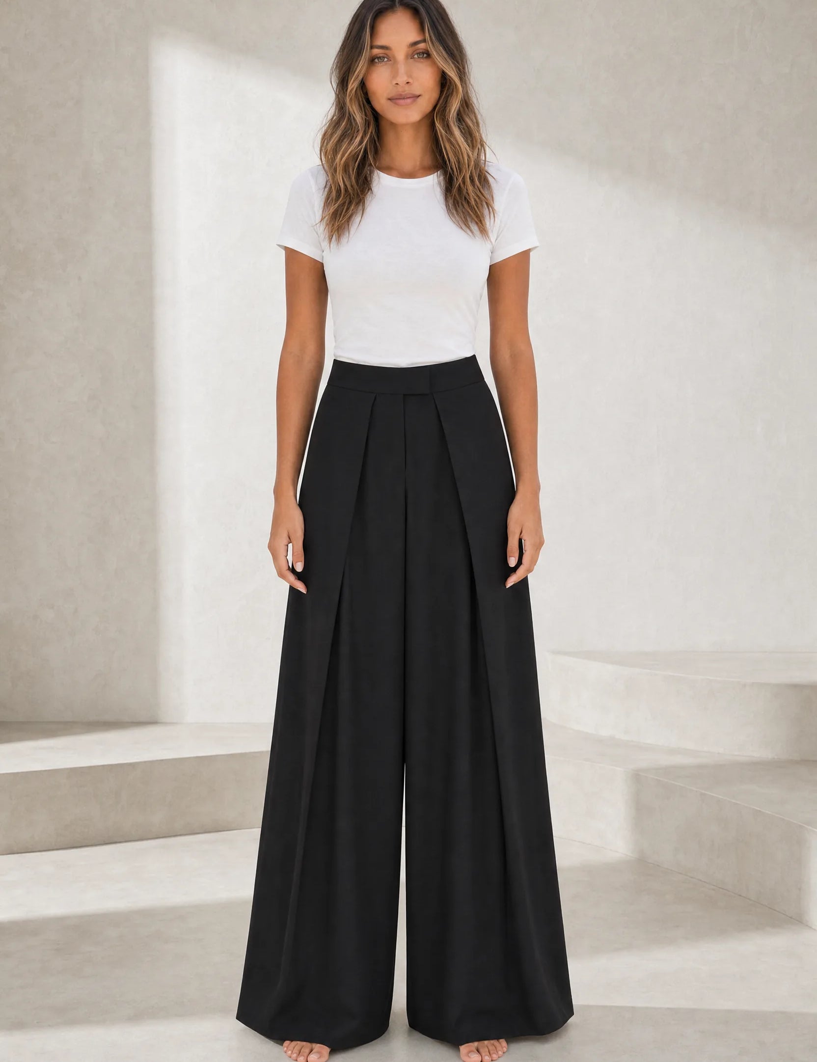 Pantalon large noir plis devant | Lounelle Paris