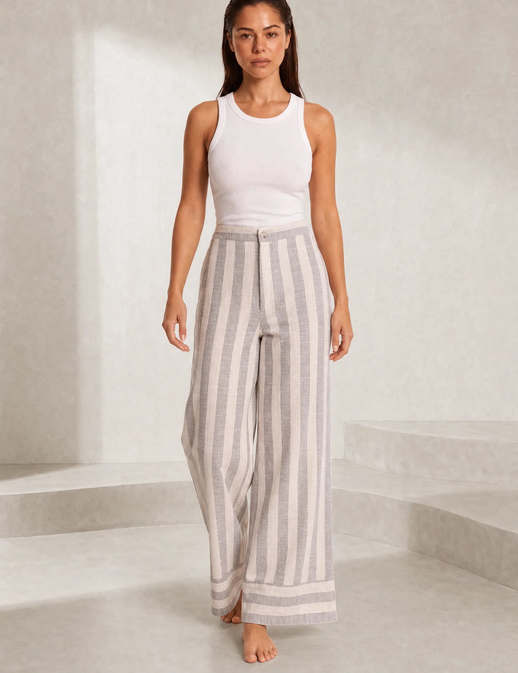 Pantalon large rayé taille haute | Lounelle Paris