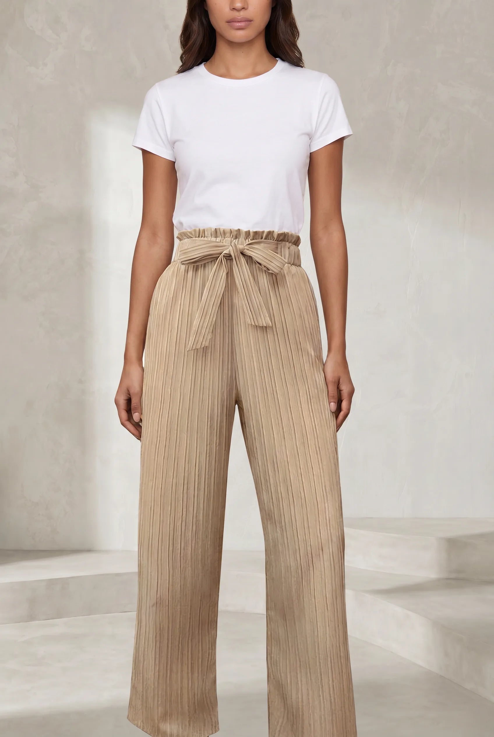 Pantalon large taille haute à nouer | Lounelle Paris