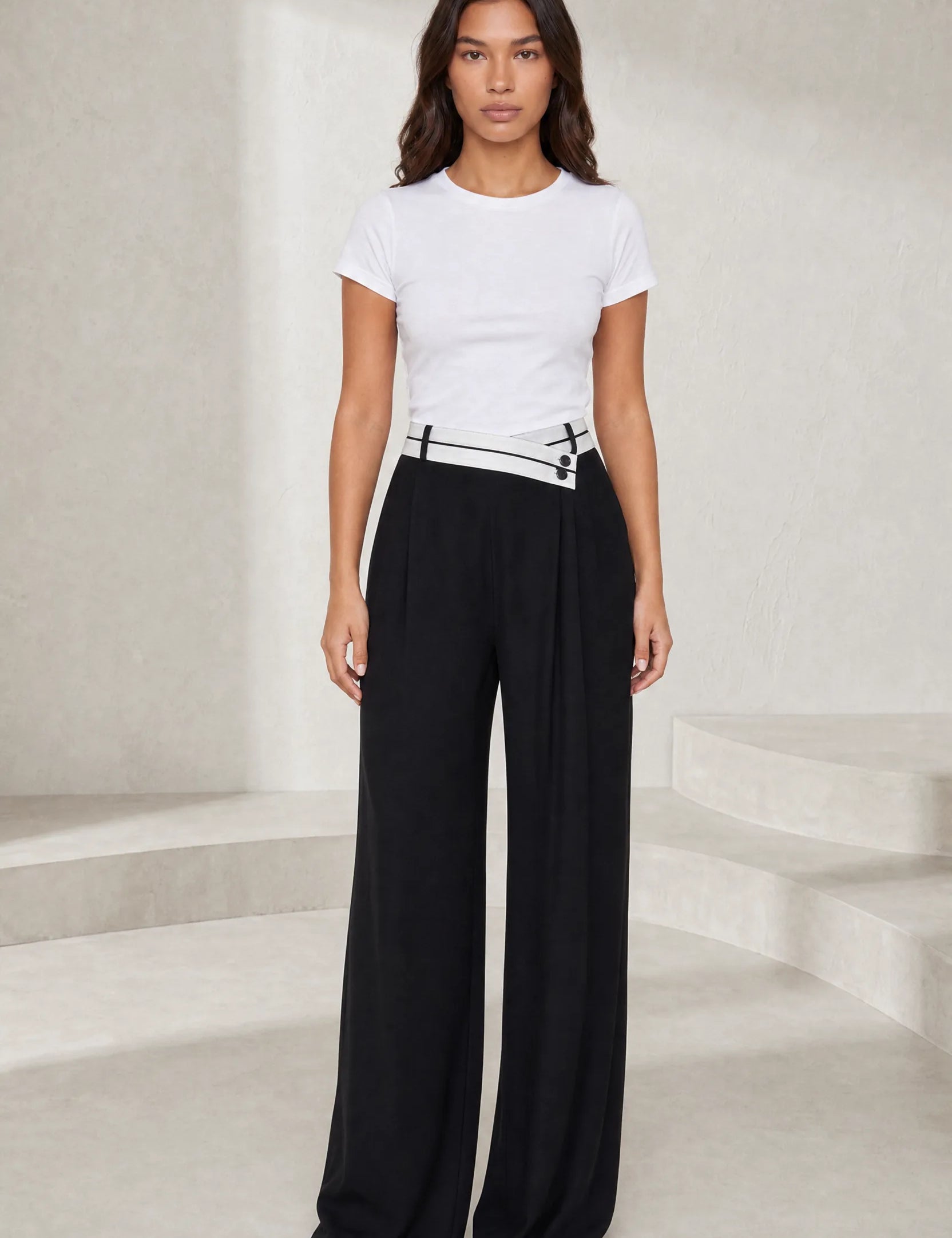 Pantalon large taille haute croisée | Lounelle Paris
