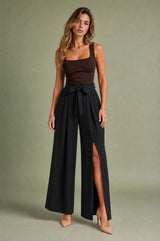 High-Waisted Wide-Leg Split-Hem Pants