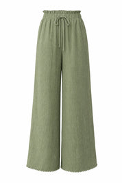 Pantalon large vert taille volantée | Lounelle Paris