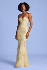 Yellow Floral Embroidered Maxi Dress