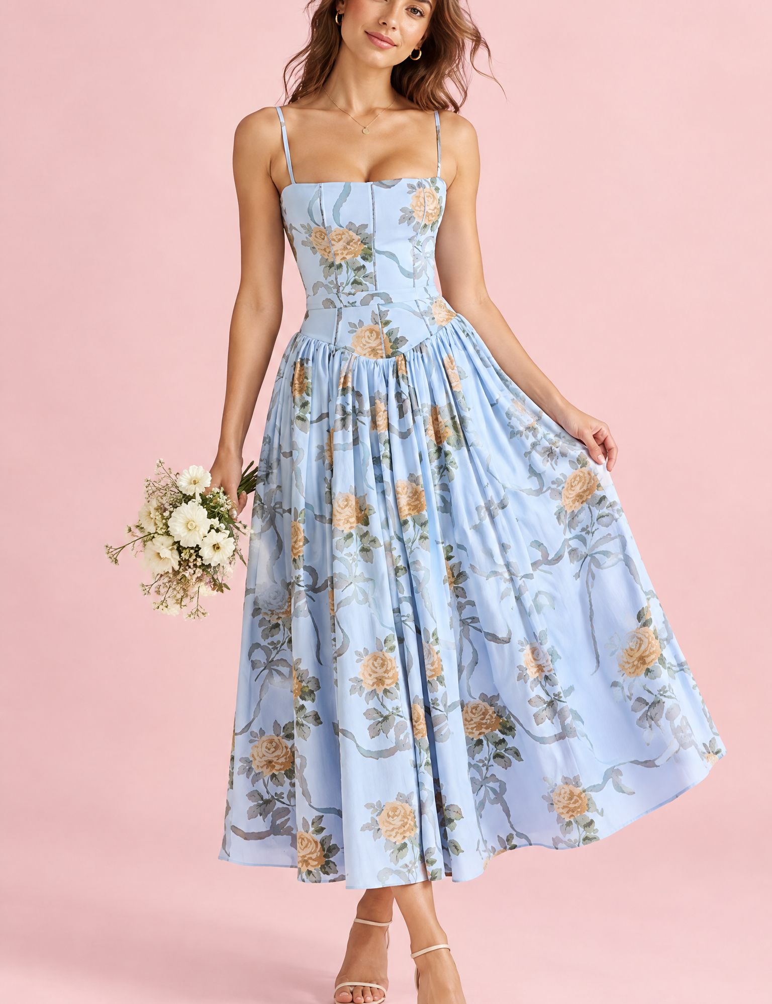 Robe longue bleue à corset | Vue de face | Lounelle Paris