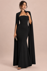 Black Square-Neck Maxi Dress With Cape Sleeves