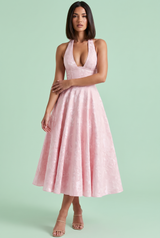 Jacquard Halter Midi Dress Pink