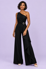 Black Asymmetric Belted Jumpsuit