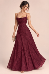 Burgundy Cowl Neck Floral Maxi Dress