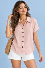 Short Sleeve Pink Collared Shirt