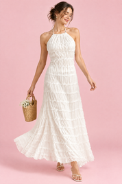 Robe longue plissée blanche | Vue en mouvement | Lounelle Paris