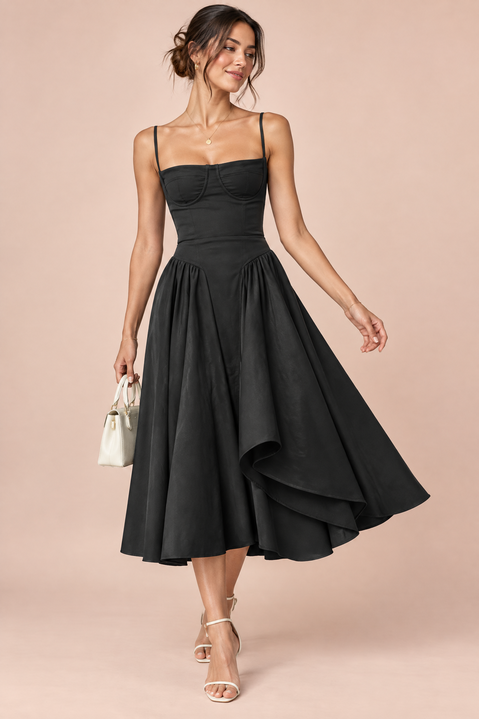 Robe bustier midi noire | Vue de face | Lounelle Paris