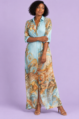 Light Blue Midi Printed Shirt Dress
