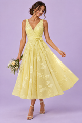 Yellow Floral Fit-and-Flare Midi Dress
