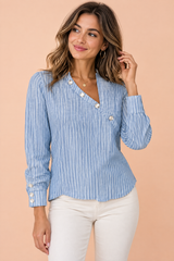 Striped Asymmetric Light Blue Blouse