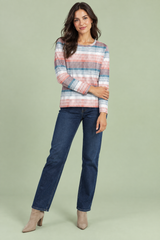 Coral Plaid Long-Sleeve Top