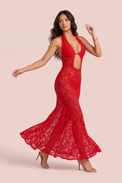 Robe rouge dos nu à encolure américaine | Vue en mouvement | Lounelle Paris
