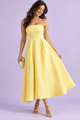 Yellow Bandeau Skater Midi Dress