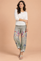 Floral Print Grey Slit Hem Pants