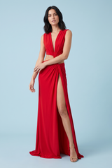 Red Asymmetric-Neck Maxi Dress With Body Cut-Outs And Gold Detailing