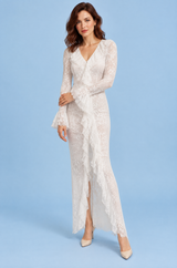White V-Neck Ruffle Maxi Dress