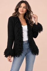 Black Fringe Trim Cardigan