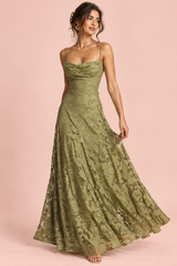 Olive Cowl Neck Floral Maxi Dress