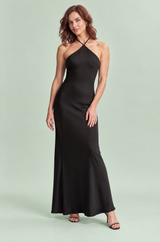 Black Twist Halter-Neck Cape Maxi Dress