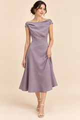 Hyacinth Purple A-Line Boat-Neck Midi Dress