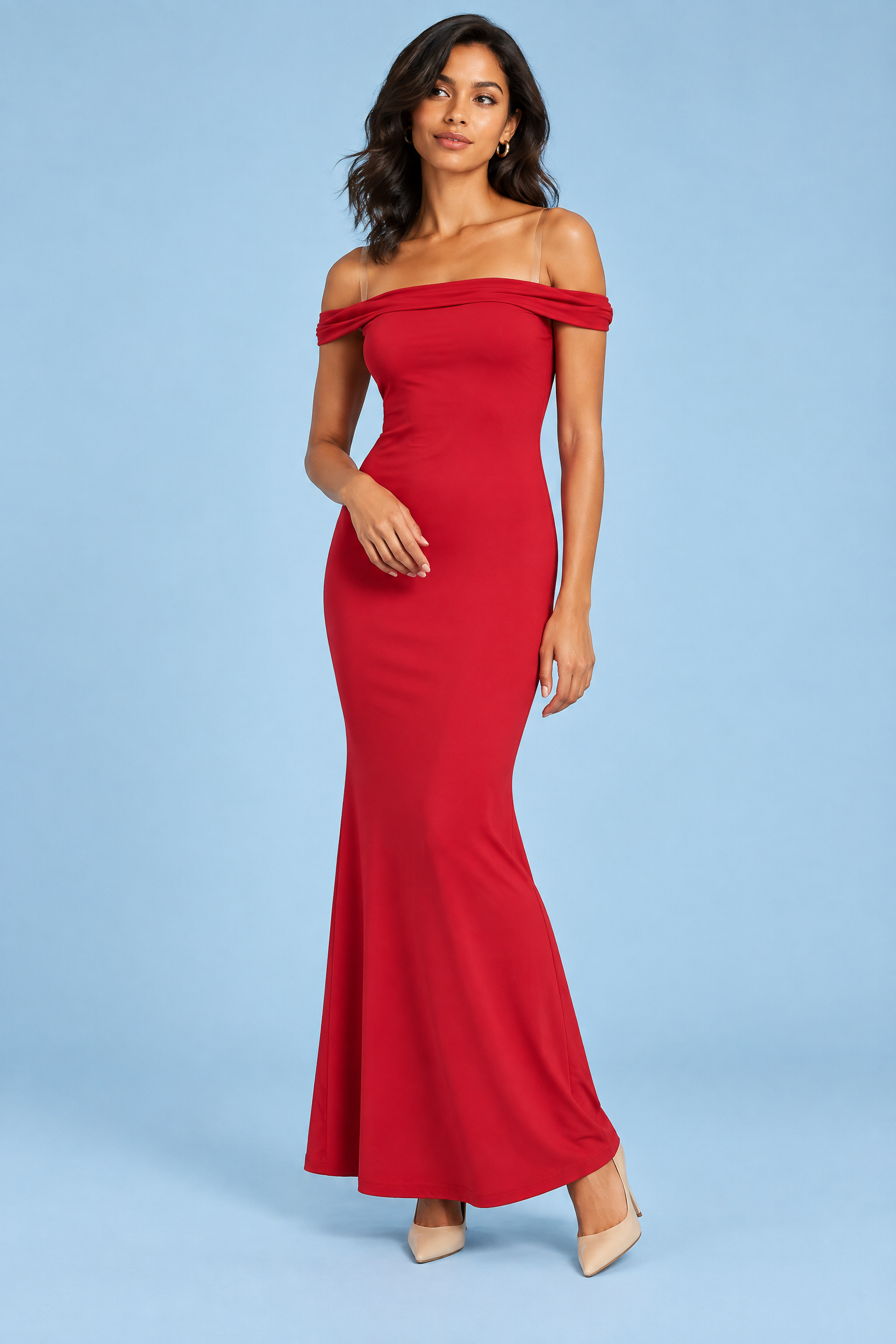 Robe longue rouge asymétrique à détail torsadé | Vue de face | Lounelle Paris